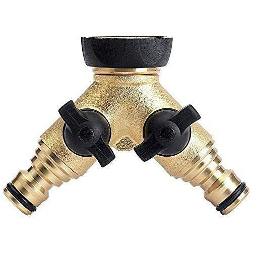 Brass Double Tap Connector with Flow Control (3/4")