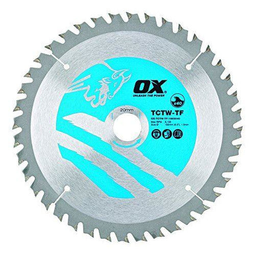 OX Wood Cutting Thin Kerf Circular Saw Blade 165/20mm, 40 Teeth ATB