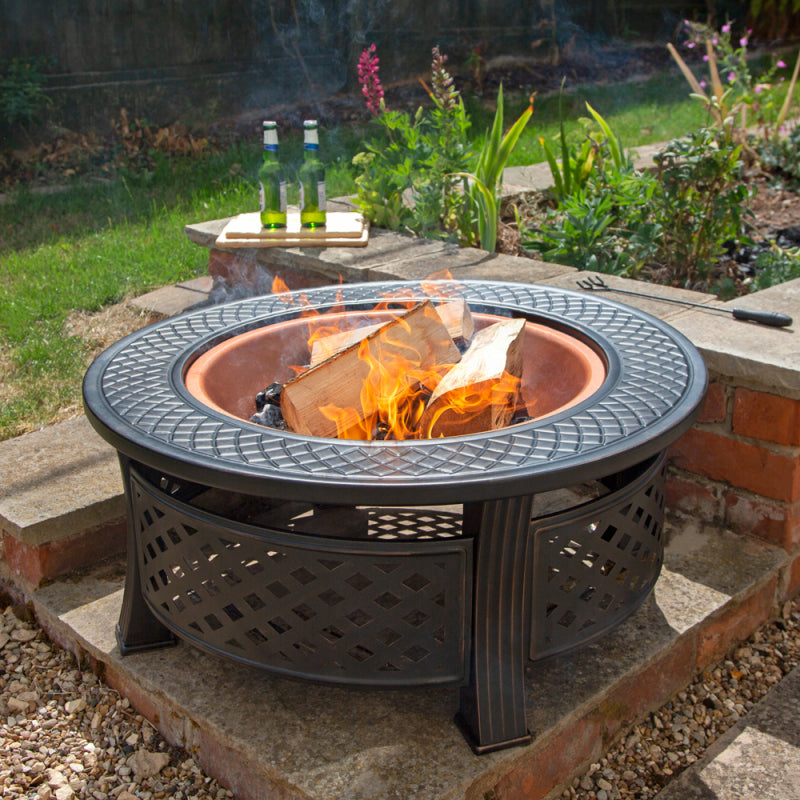 Round Steel 3 in 1 Fire pit with a copper finish GRILL / FIREPIT / COOLER