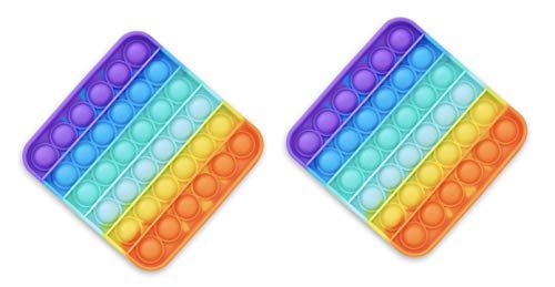 VYTAL 2 x Rainbow Square Fidget Push Pop It Bubble Sensory Fidget Toy - Stress Reliever Silicone Stress Relief Toy - Squeeze Sensory Toy for Home and Office (Rainbow Square, 2)