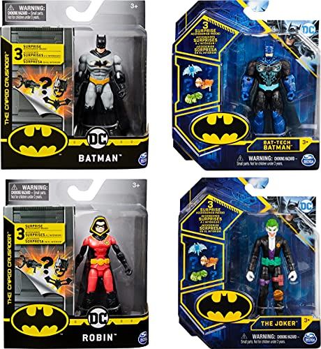 DC Comics BATMAN, 4-Inch Action Figures with 3 Mystery Accessories (Styles Vary)