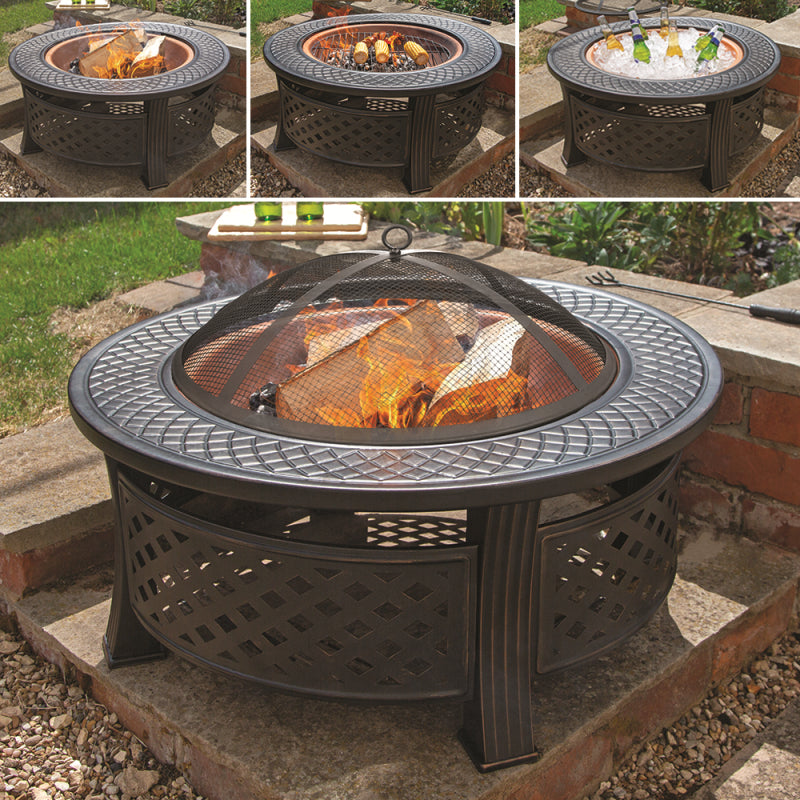 Round Steel 3 in 1 Fire pit with a copper finish GRILL / FIREPIT / COOLER