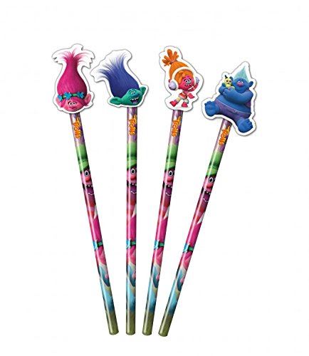 Trolls Pencils (1 piece) - With Eraser Head Toppers - Back to School Stationery - Assorted Troll Characters