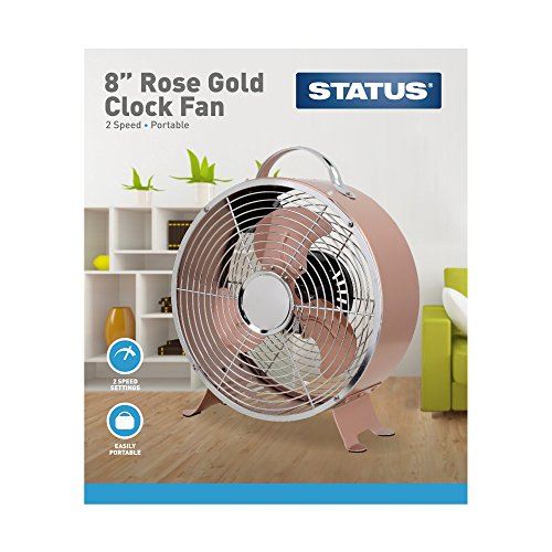 Status S8RCLOCKFAN1PKB Portable 8-Inch 'Clock' Desk Fan-Rose Gold Effect Finish