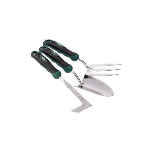 Stainless Steel Heavy Duty Soft Grip Fork, Trowel and Weeder Set (3 Piece)