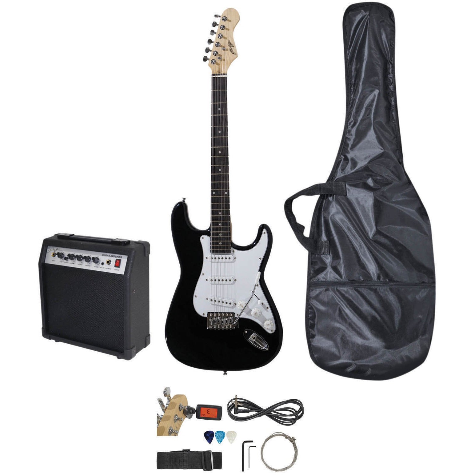 Johnny Brook Standard Guitar Kit with 20W Colour Coded Combo Amplifier (Black)