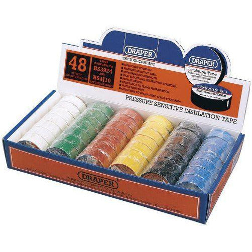 Countertop Display of 48 Assorted 10M x 19mm Insulation Tape Rolls to BS3924 and BS4J10