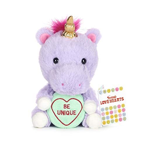 Posh Paws 37331 Swizzels Love Hearts 18cm (7”) Unicorn Unique Message Soft Toy, Lilac