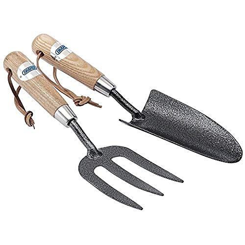 Carbon Steel Heavy Duty Hand Fork and Trowel Set with Ash Handles (2 Piece)