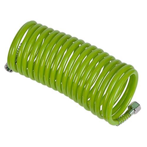 PE Coiled Air Hose 5m x Ø5mm with 1/4"BSP Unions - Green