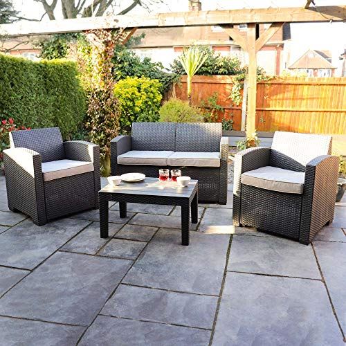 Rattan Effect Furniture Summer Garden 4 Piece Table and Chairs Set