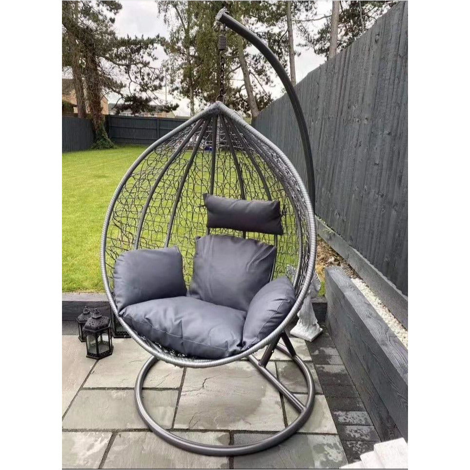 Garden Rattan Hanging Egg Chair c/w cushion Grey