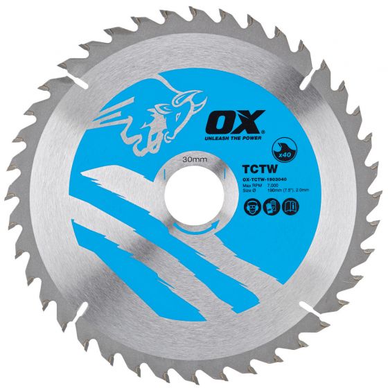 OX Wood Cutting Circular Saw Blade 190/30mm, 20 Teeth ATB